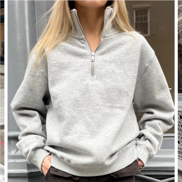 Brandy Melville Tops - Brandy Melville Grey Quarter Zip  Sweatshirt S M